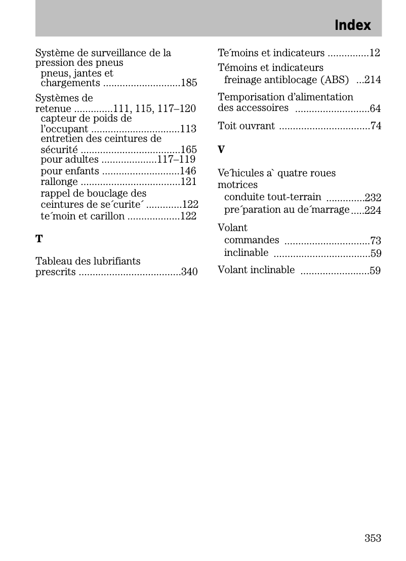 Page 1 de la notice Manuel utilisateur Mazda Tribute (2009)