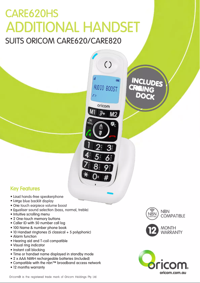 Page n°1 - Fiche technique Oricom CARE620HS