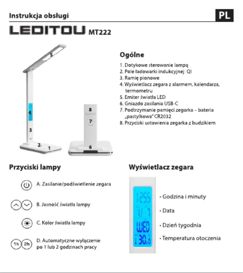Image de la première page du manuel de l'appareil LEDITOU MT222K