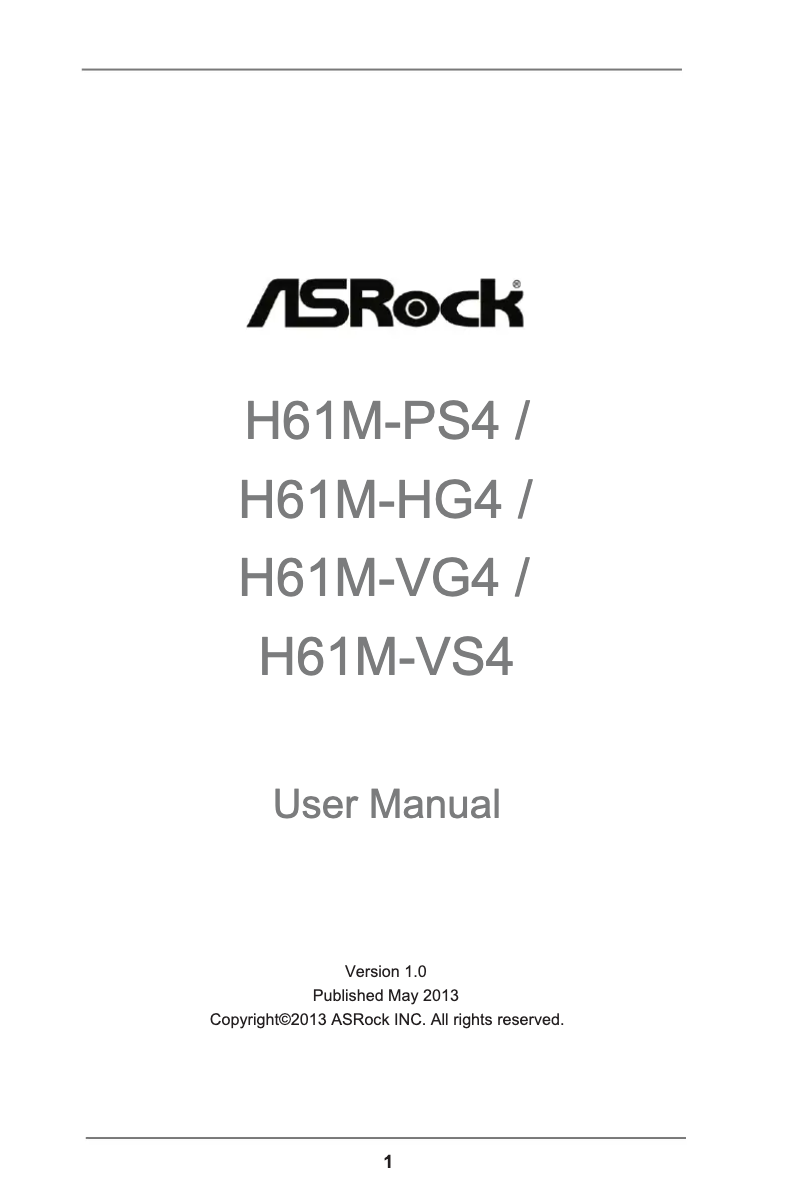 Page 1 de la notice Manuel utilisateur Asrock H61M-HG4