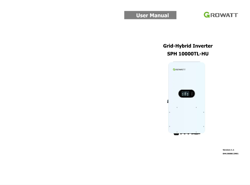 Page 1 de la notice Manuel utilisateur Growatt SPH 10000TL-HU