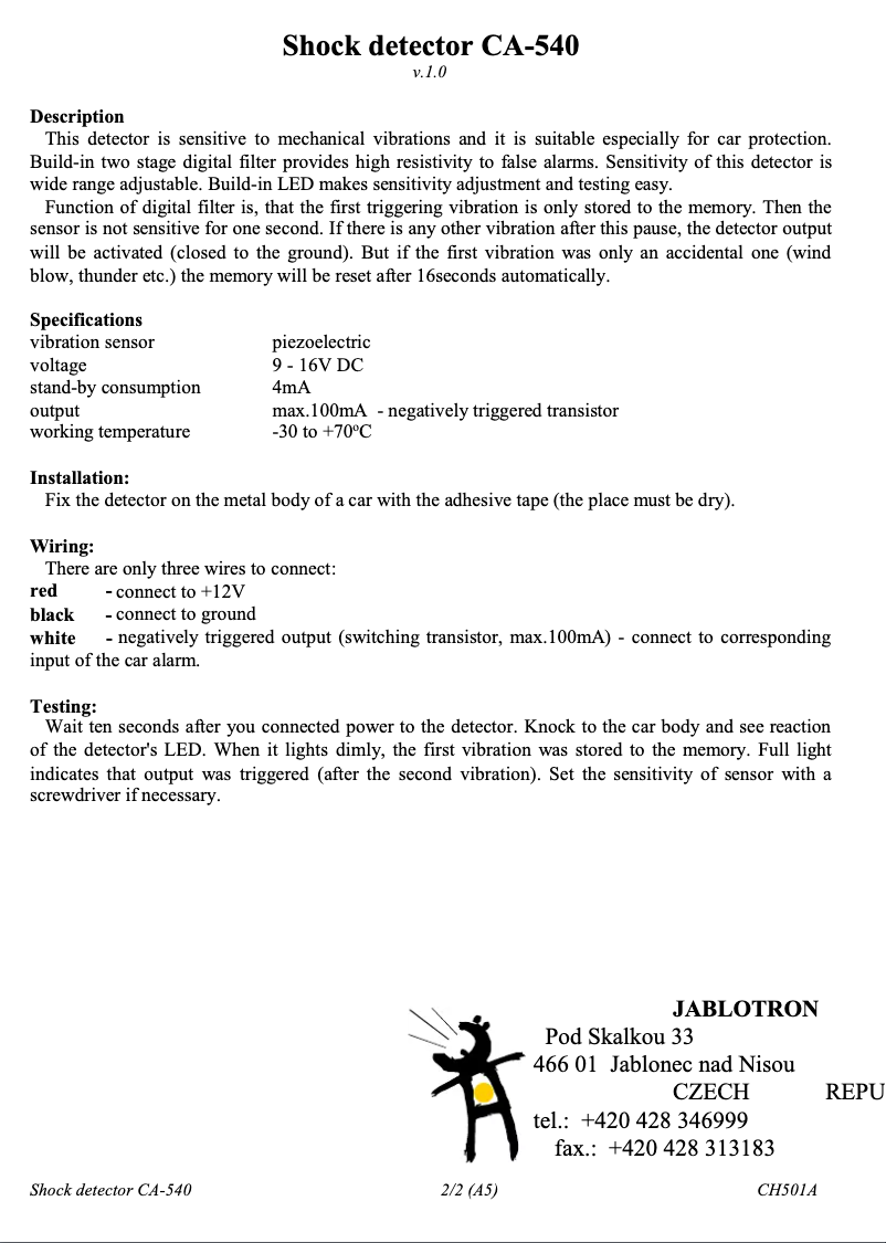 Page 1 de la notice Manuel utilisateur Joblotron CA-540