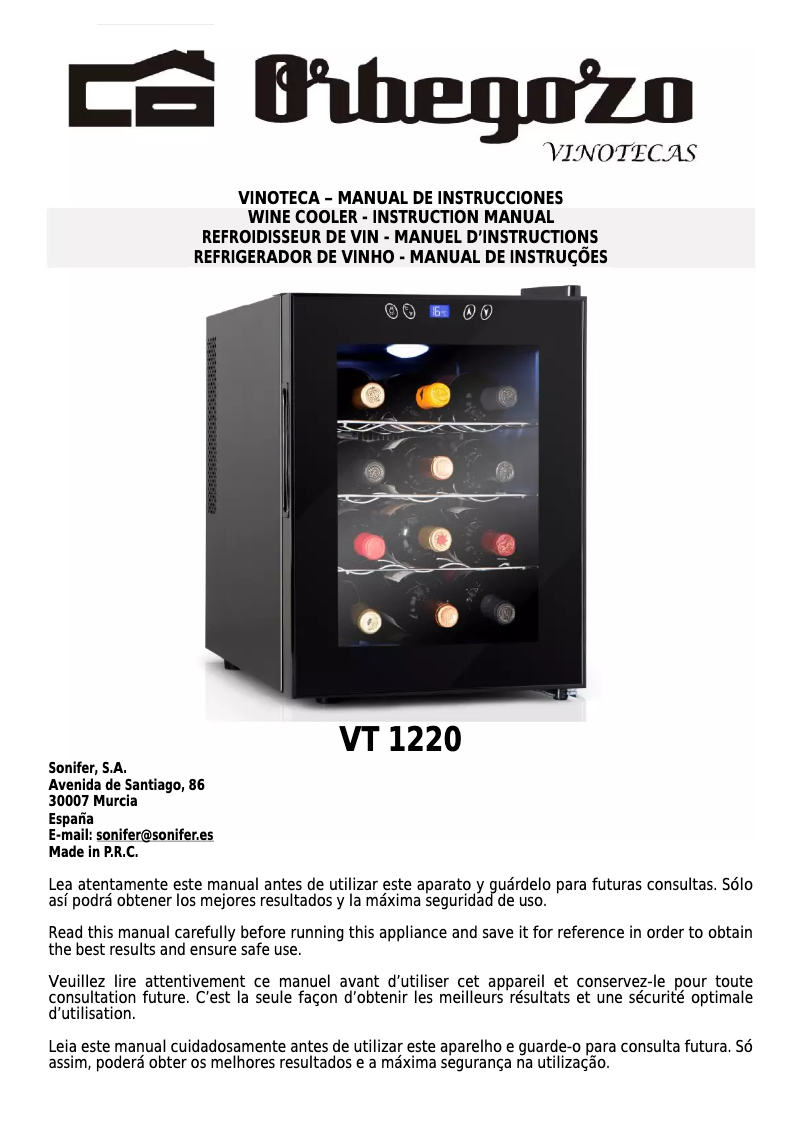Page n°1 - Manuel utilisateur Orbegozo VT 1220