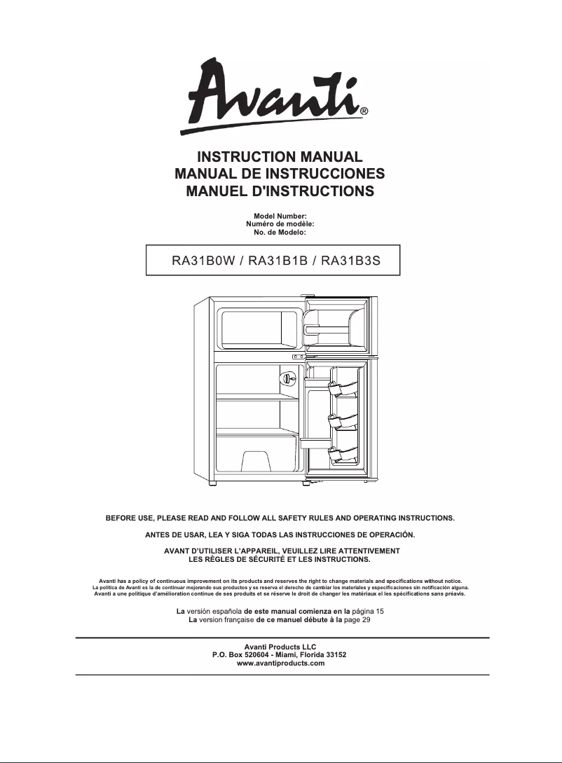 Page 1 de la notice Manuel utilisateur Avanti RA31B