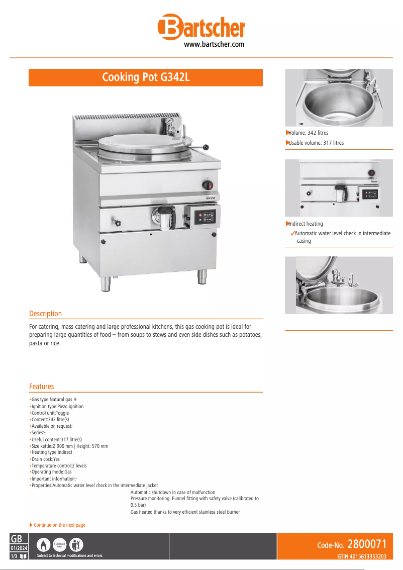 Page n°1 - Fiche technique Bartscher G342L