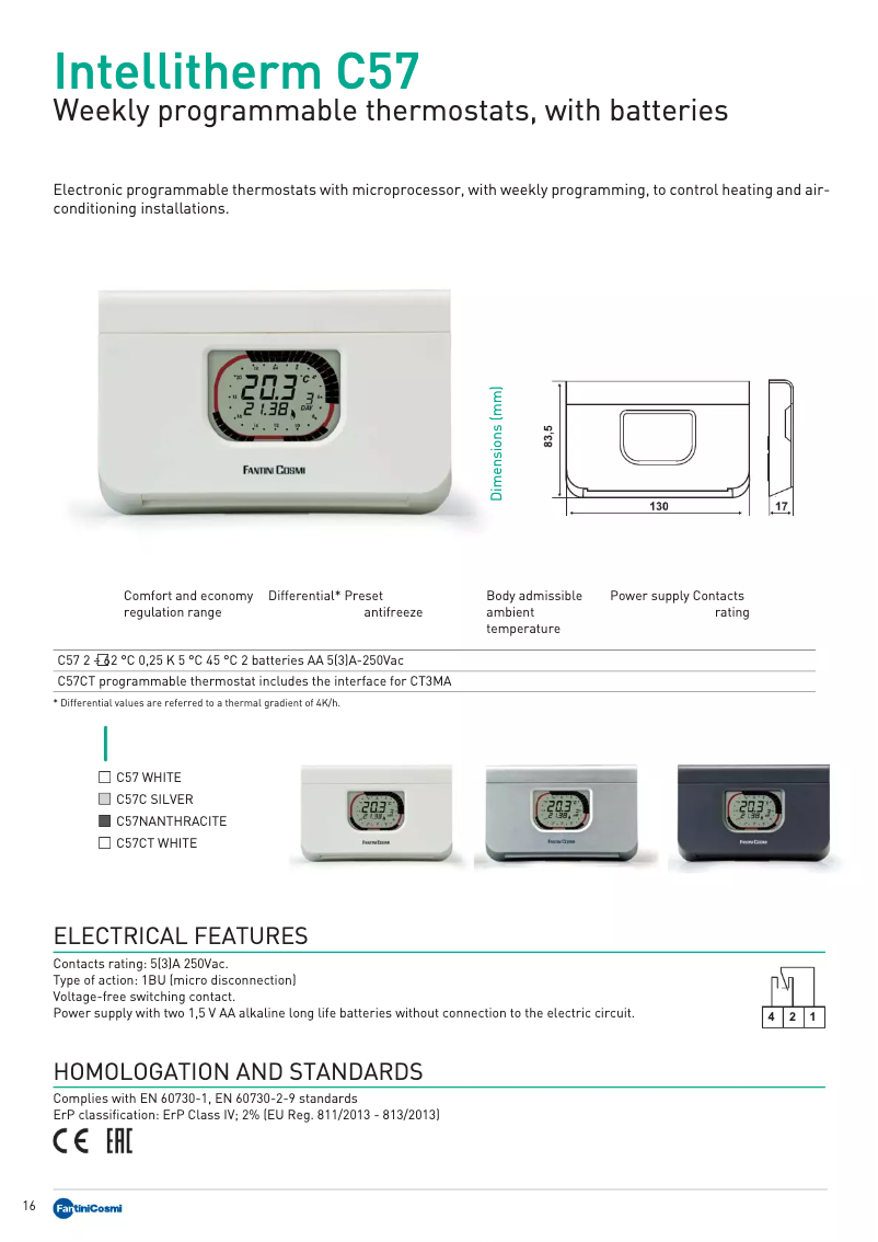 Page 1 de la notice Fiche technique Fantini Cosmi IntelliTherm C57