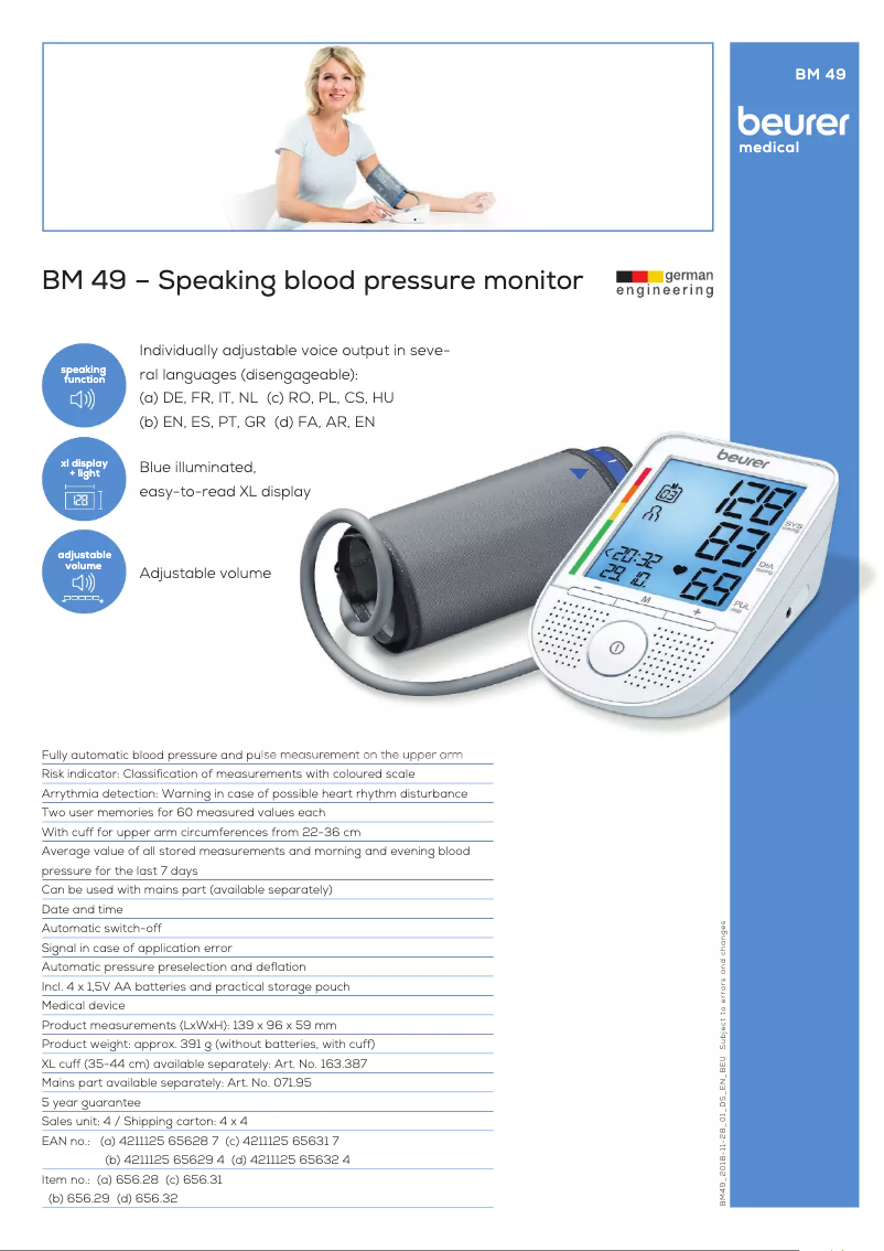 Page 1 de la notice Fiche technique Beurer BM 49