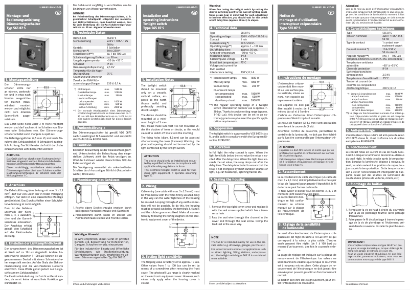 Page 1 de la notice Manuel utilisateur Eberle DÄ 565 08 S