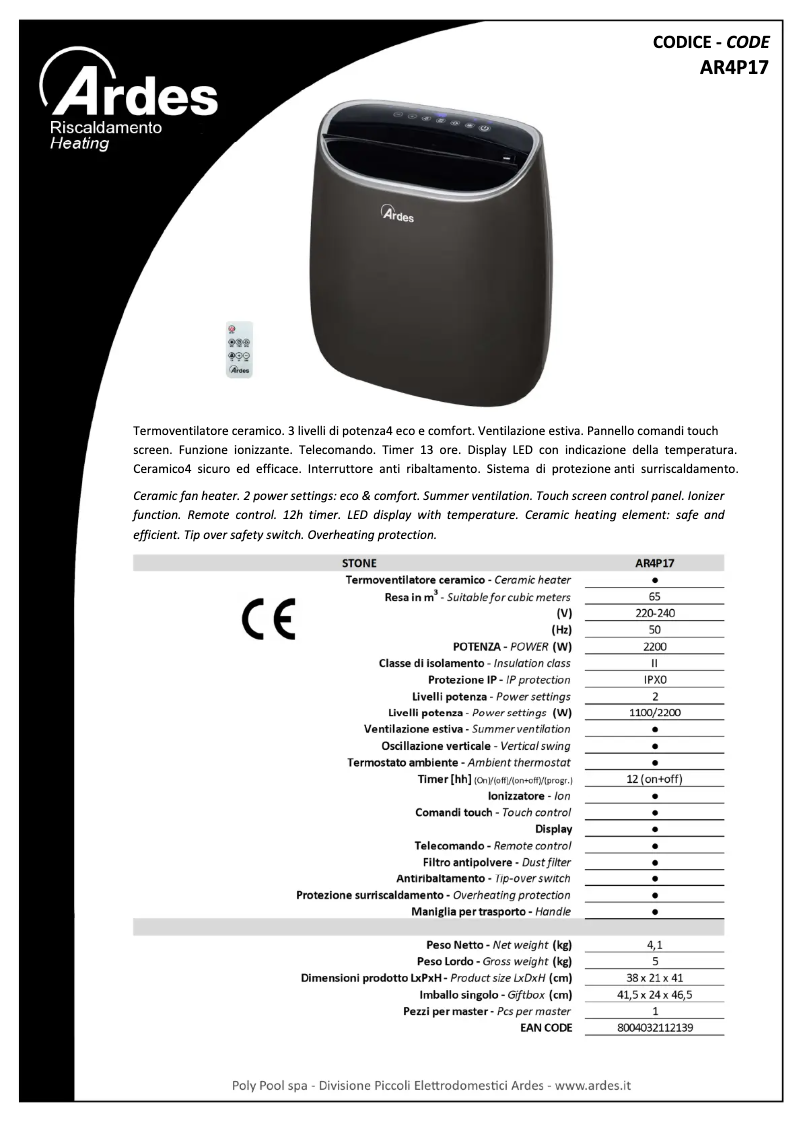 Página 1 del manual Ficha técnica Ardes AR4P17