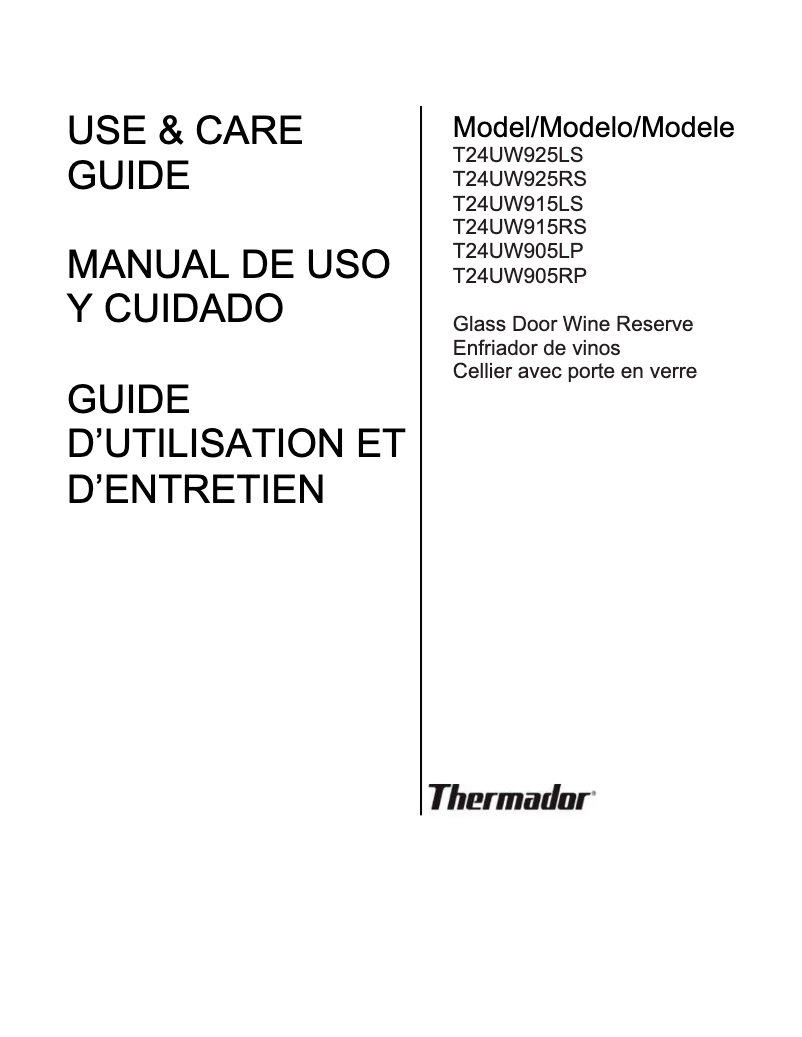 Page n°1 - Manuel d'utilisation et d'entretien Thermador T24UW925RS