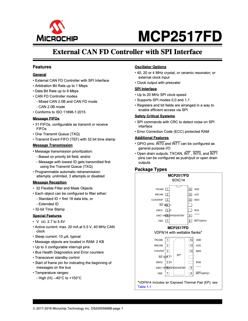 Image de la première page du manuel de l'appareil MCP2517FD