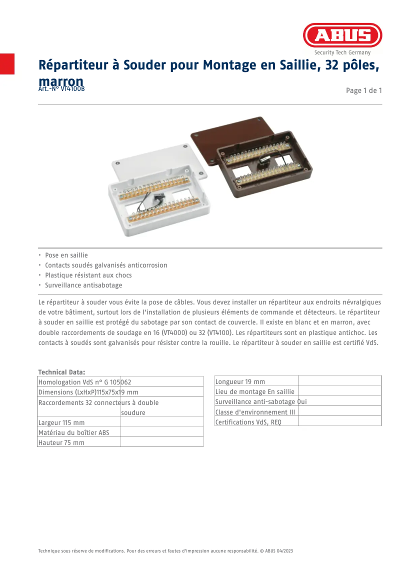 Image de la première page du manuel de l'appareil VT4100B