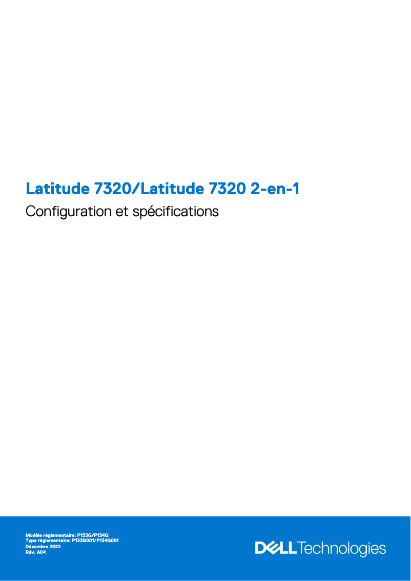 Page 1 de la notice Guide d'installation Dell Latitude 7320