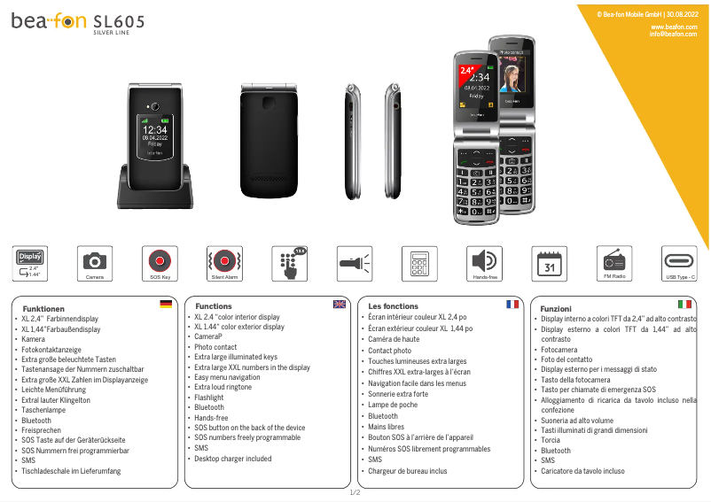 Page 1 de la notice Manuel utilisateur Bea-fon SL605