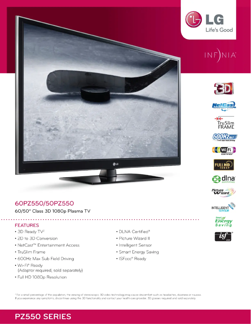 Página 1 del manual Ficha técnica LG 50PZ550