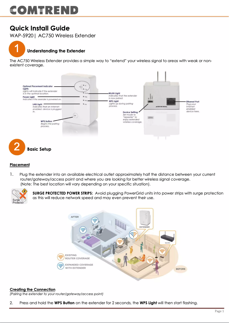 Page 1 de la notice Manuel utilisateur Comtrend WAP-5920