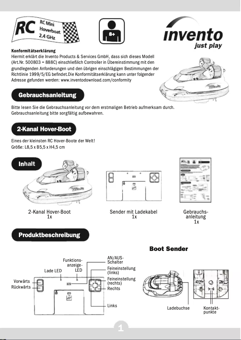Image de la première page du manuel de l'appareil Mini Hoverboat