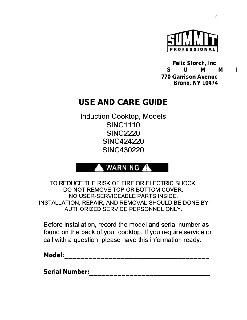 Image de la première page du manuel de l'appareil SINC424220