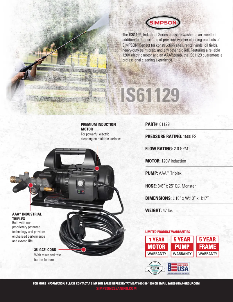 Page 1 de la notice Fiche technique Simpson IS61129