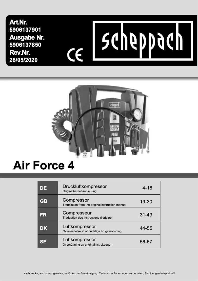 Page n°1 - Manuel utilisateur Scheppach Air Force 4