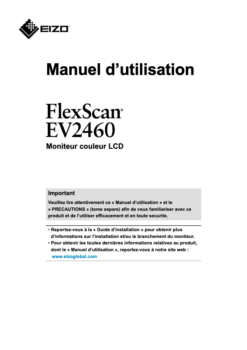 Image de la première page du manuel de l'appareil FlexScan EV2460