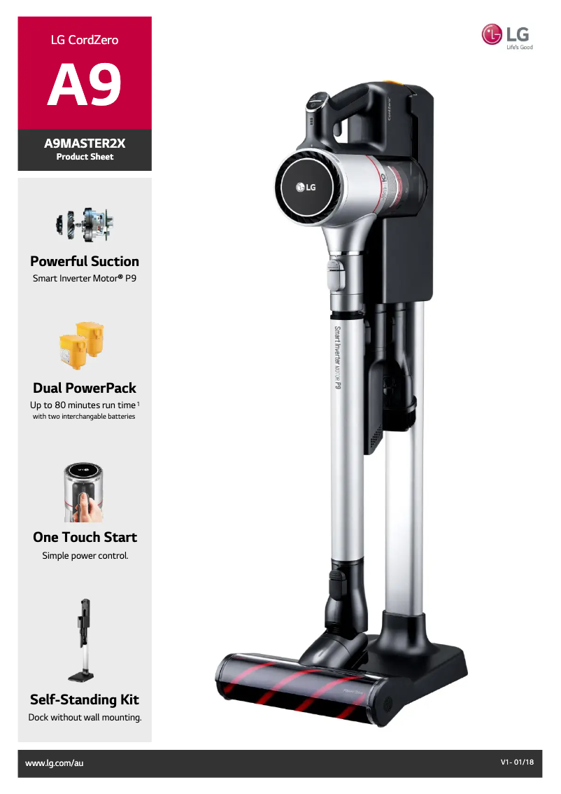 Page 1 de la notice Fiche technique LG CordZero A9 Master 2x