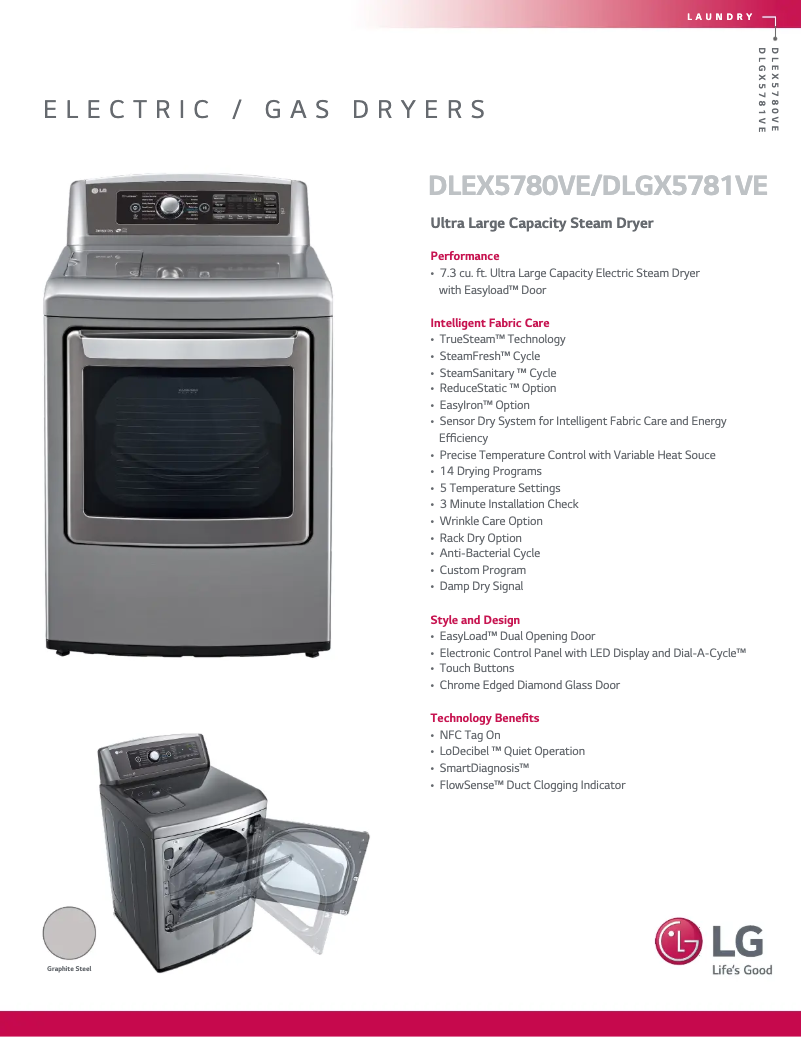 Page 1 de la notice Fiche technique LG DLEX5780VE