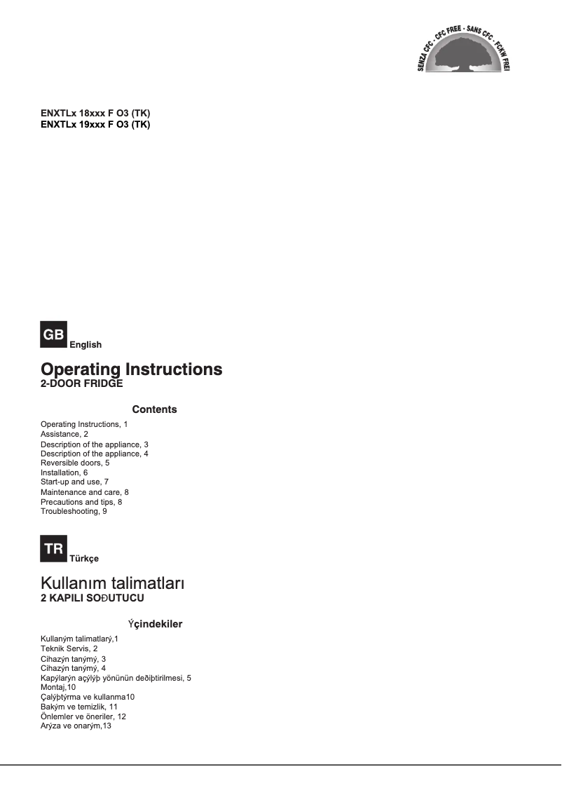 Page n°1 - Manuel utilisateur Hotpoint ENXTL 19212.1 F O3 (TK