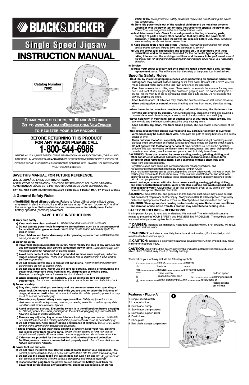 Page n°1 - Manuel utilisateur Black & Decker 7662B