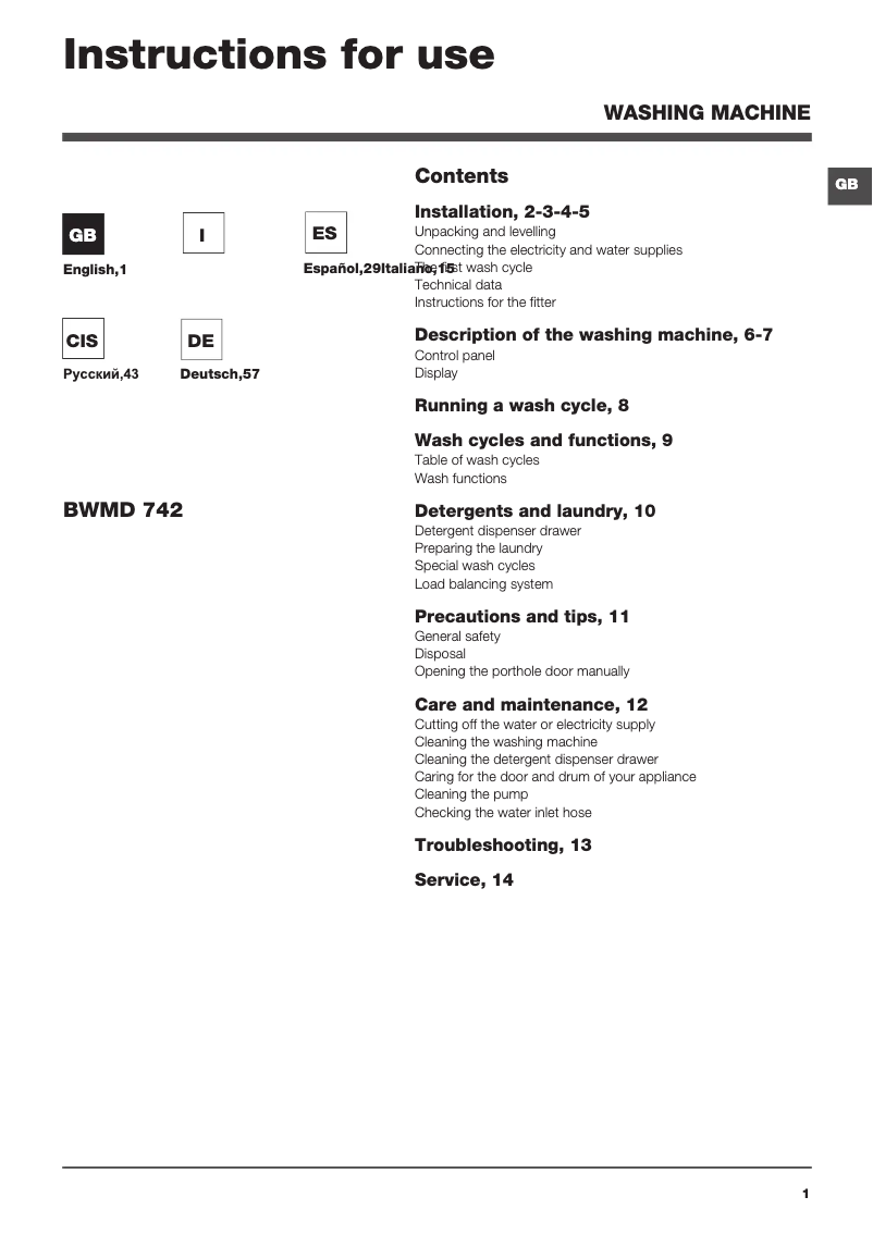 Image de la première page du manuel de l'appareil BWMD 742