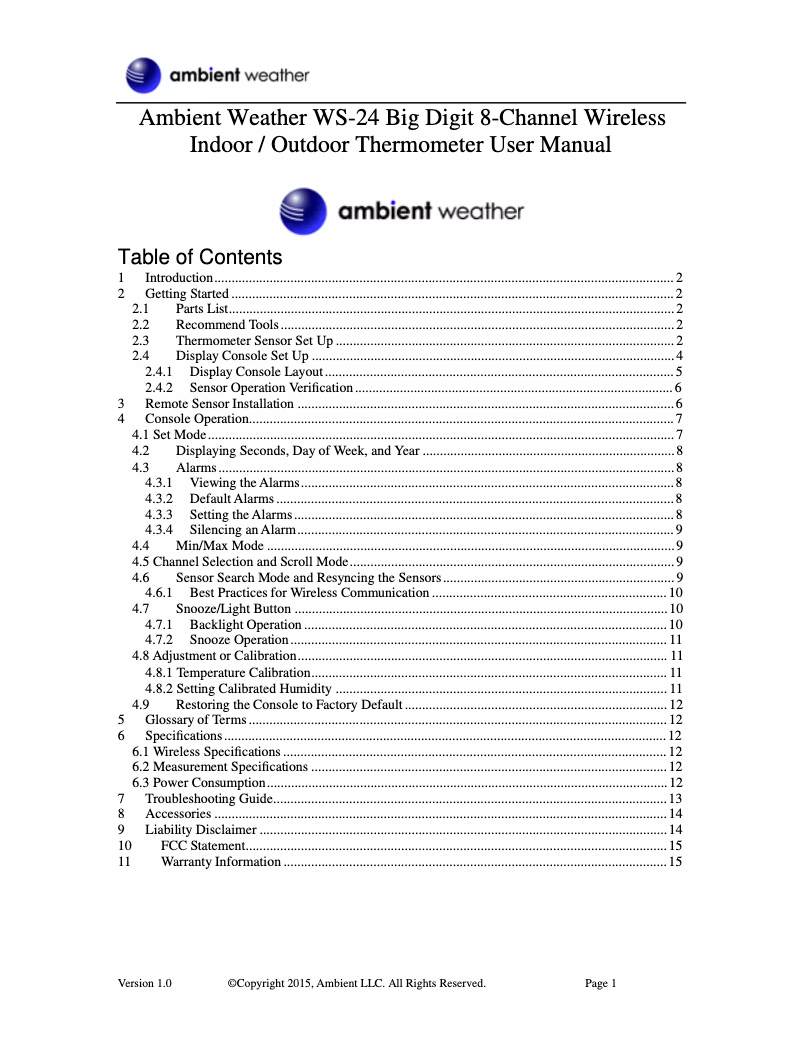 Image de la première page du manuel de l'appareil WS-24