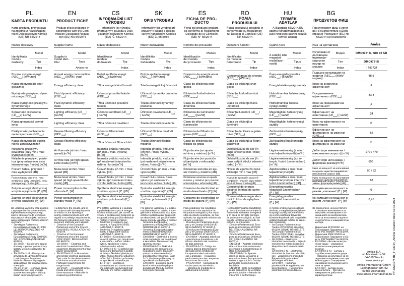 Page 1 de la notice Fiche technique Amica OMC9751B