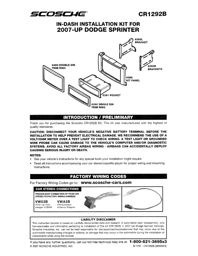 Page n°1 - Manuel utilisateur Scosche CR1292B