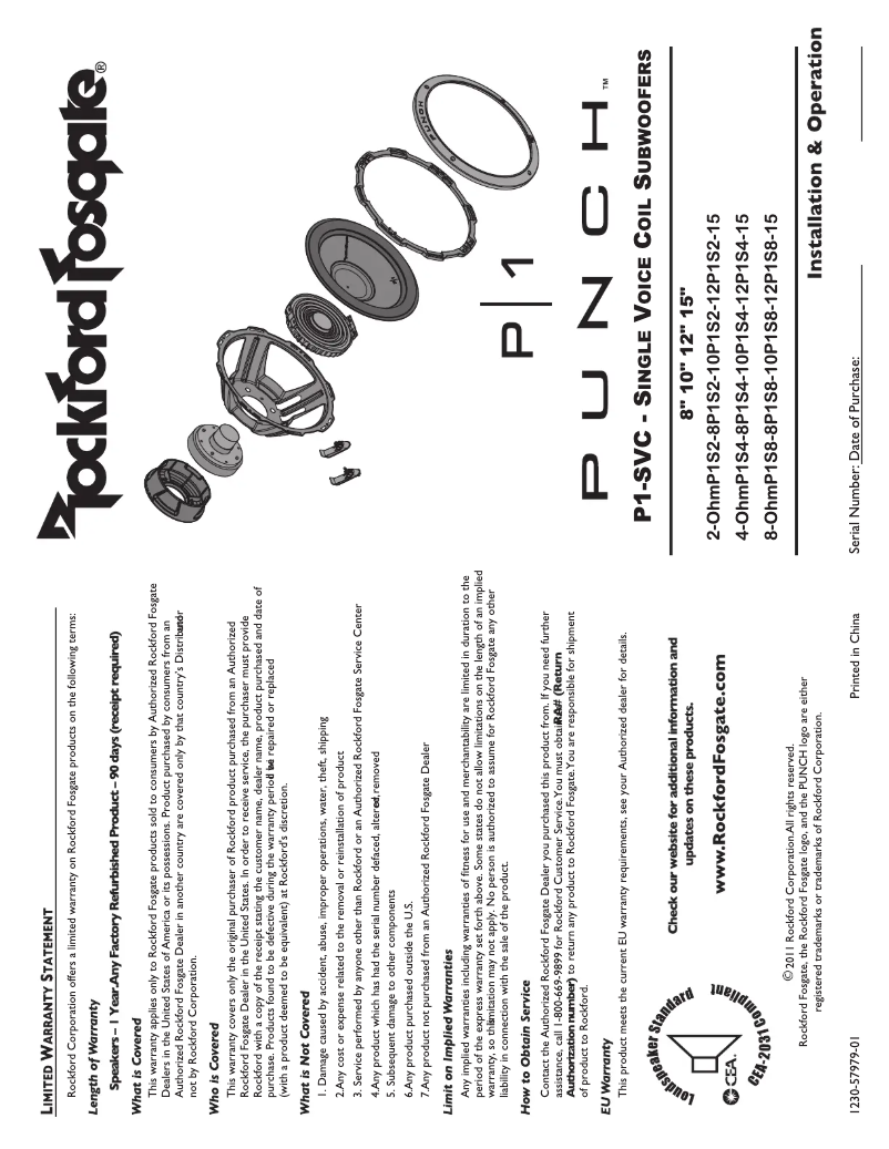 Page 1 de la notice Manuel utilisateur Rockford Fosgate Punch P1S2-10