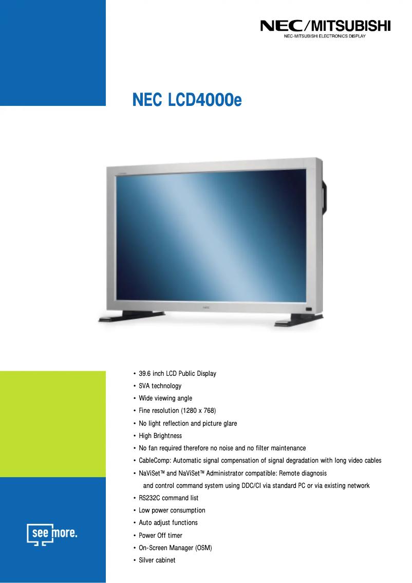 Página 1 del manual Ficha técnica NEC LCD4000e