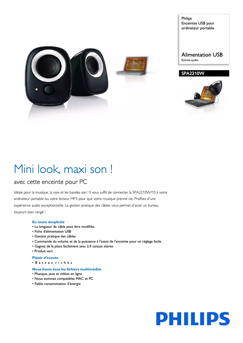 Página 1 del manual Ficha técnica Philips SPA2210W