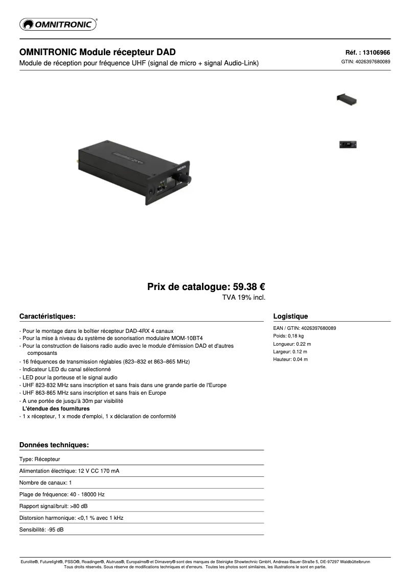 Page n°1 - Fiche technique Omnitronic DAD RX