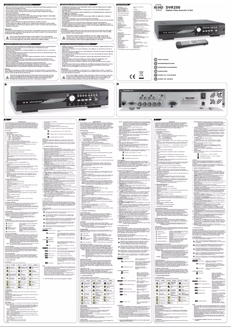 Page n°1 - Manuel utilisateur Elro DVR250