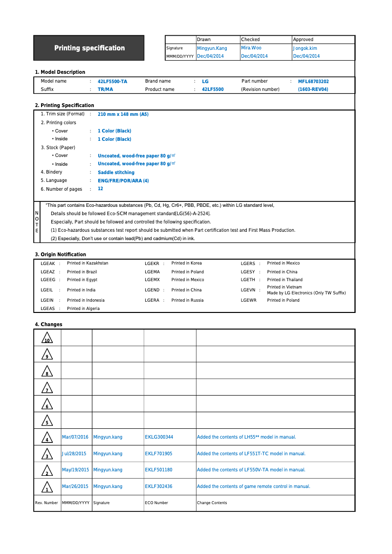 Page n°1 - Manuel utilisateur LG 42LF550V