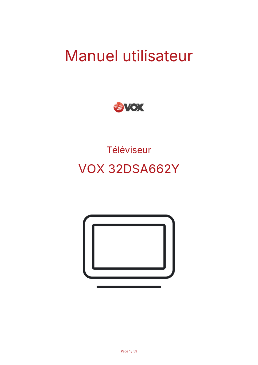 Page n°1 - Manuel utilisateur VOX 32DSA662Y