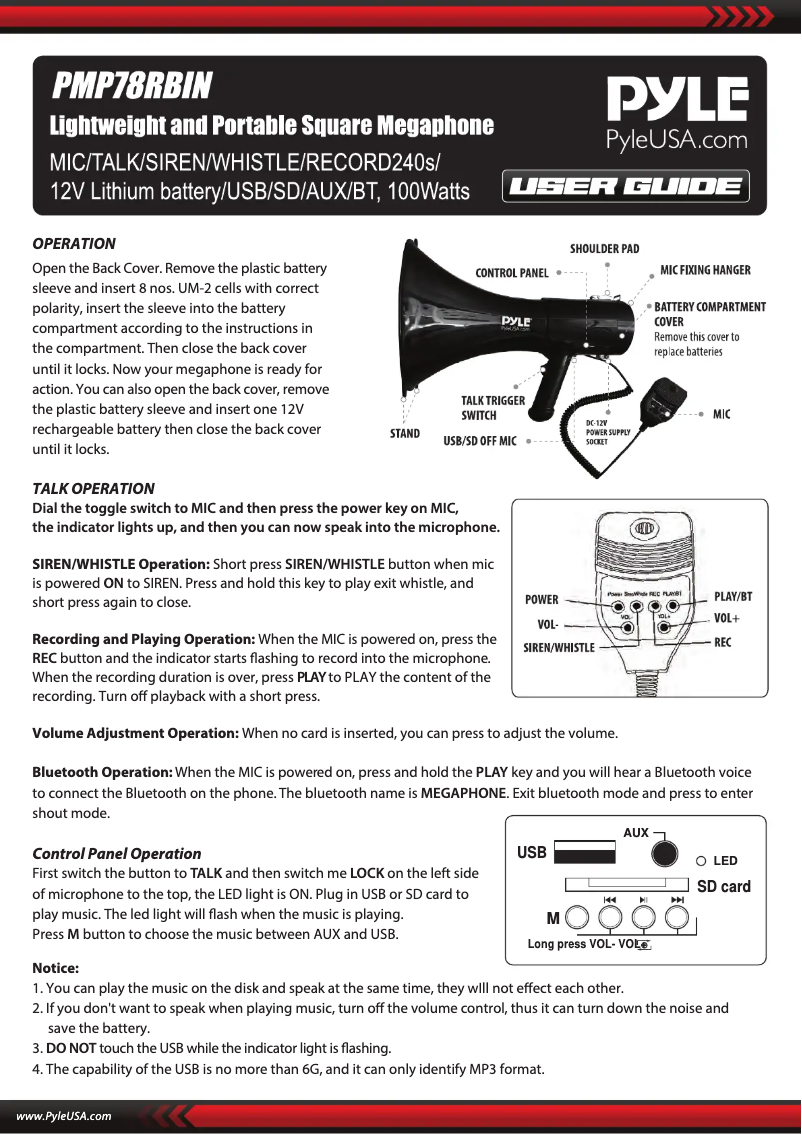 Page 1 de la notice Manuel utilisateur Pyle PMP78RBIN