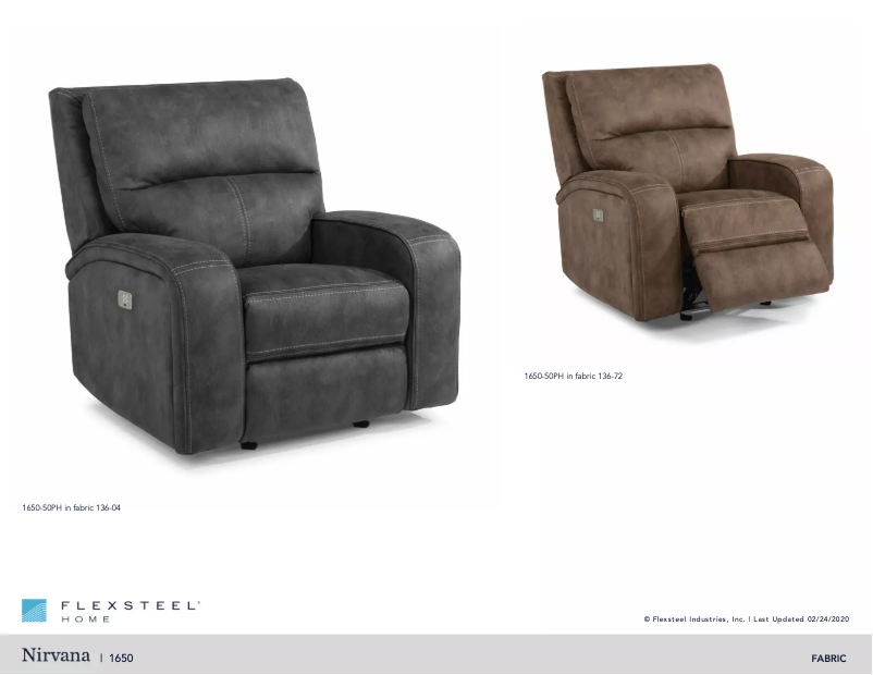 Page 1 de la notice Fiche technique Flexsteel Nirvana 1650-50PH