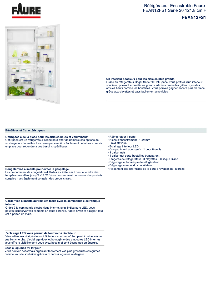 Page 1 de la notice Fiche technique Faure FEAN12FS1