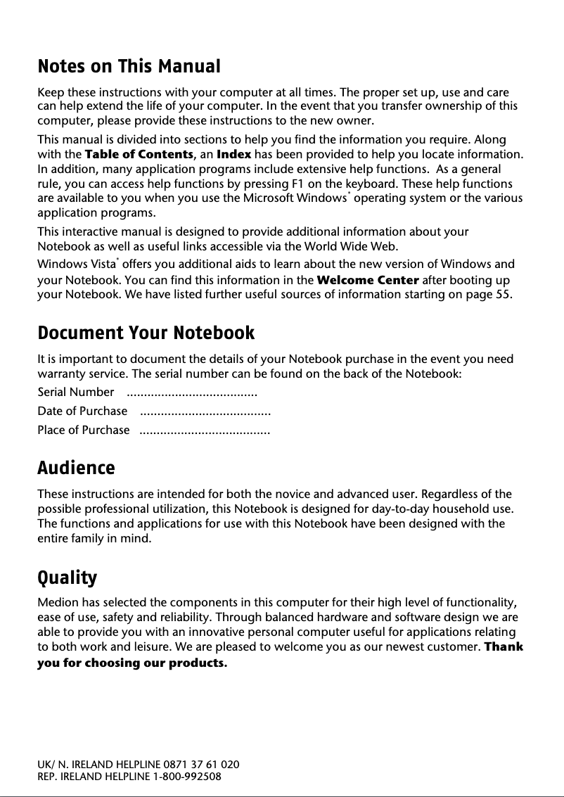 Page 1 de la notice Manuel utilisateur Medion Akoya S2210