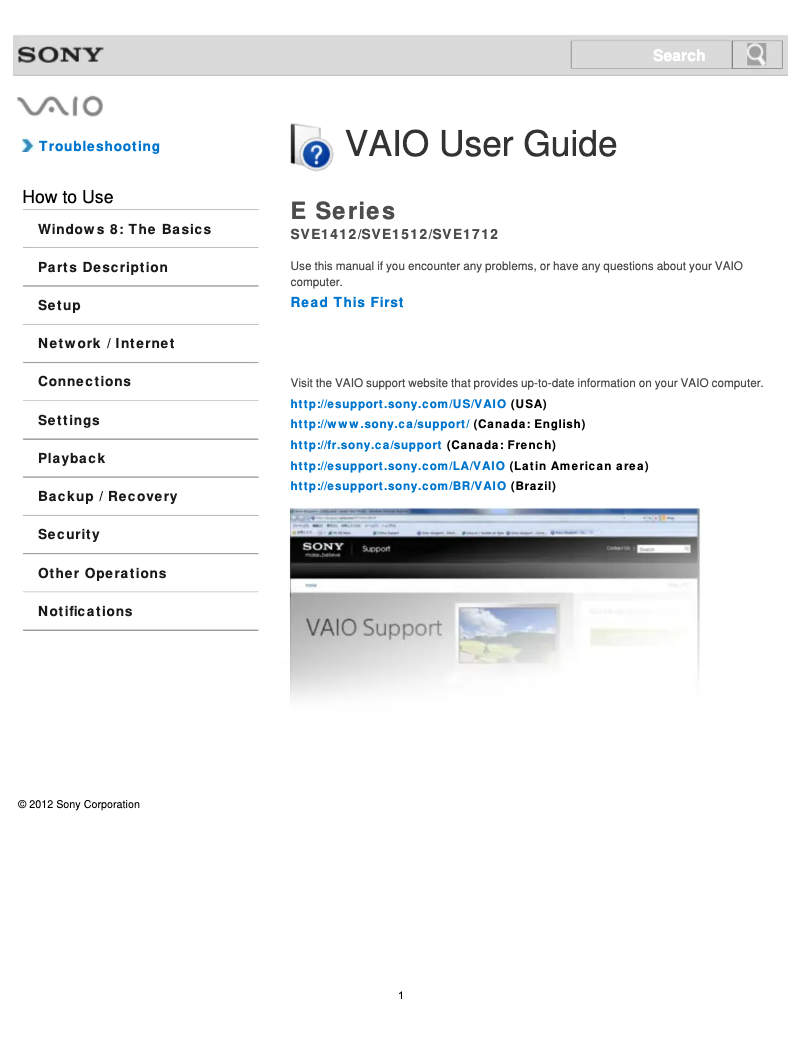 Page n°1 - Manuel utilisateur Sony Vaio SVE14125CXB