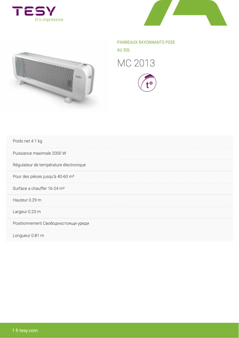 Page n°1 - Manuel utilisateur Tesy MC 2013