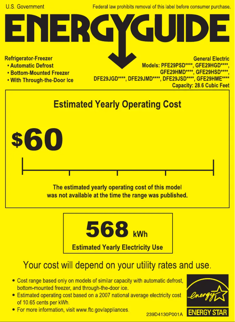 Página 1 del manual Etiqueta energética GE Profile PFE29PSDSS