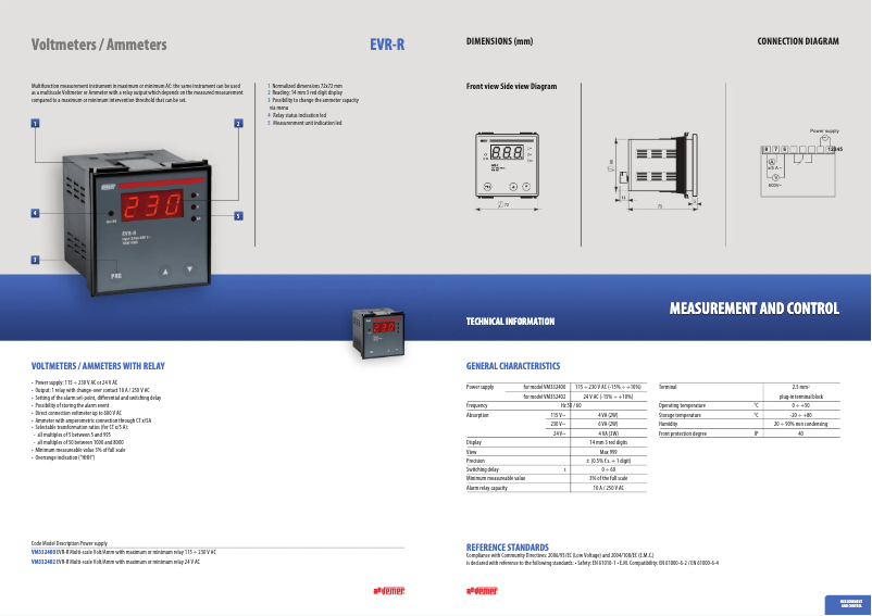 Page 1 de la notice Fiche technique Vemer EVR-R
