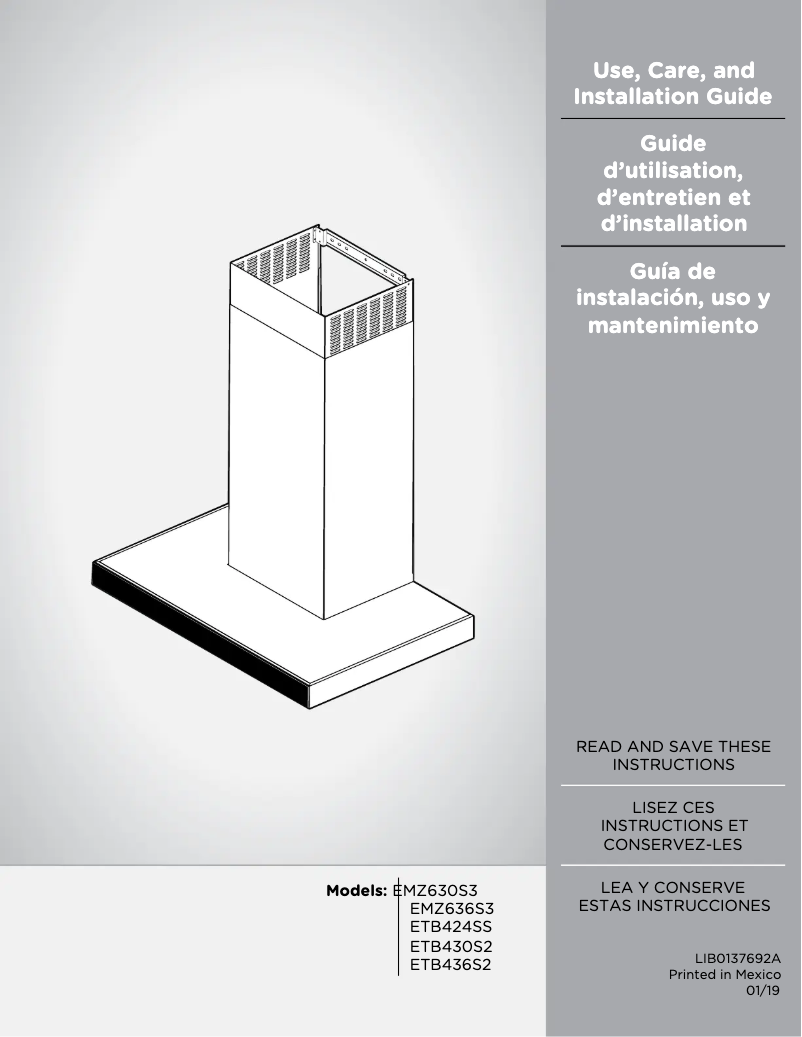 Page n°1 - Guide d'installation Elica Mezzano EMZ630S3