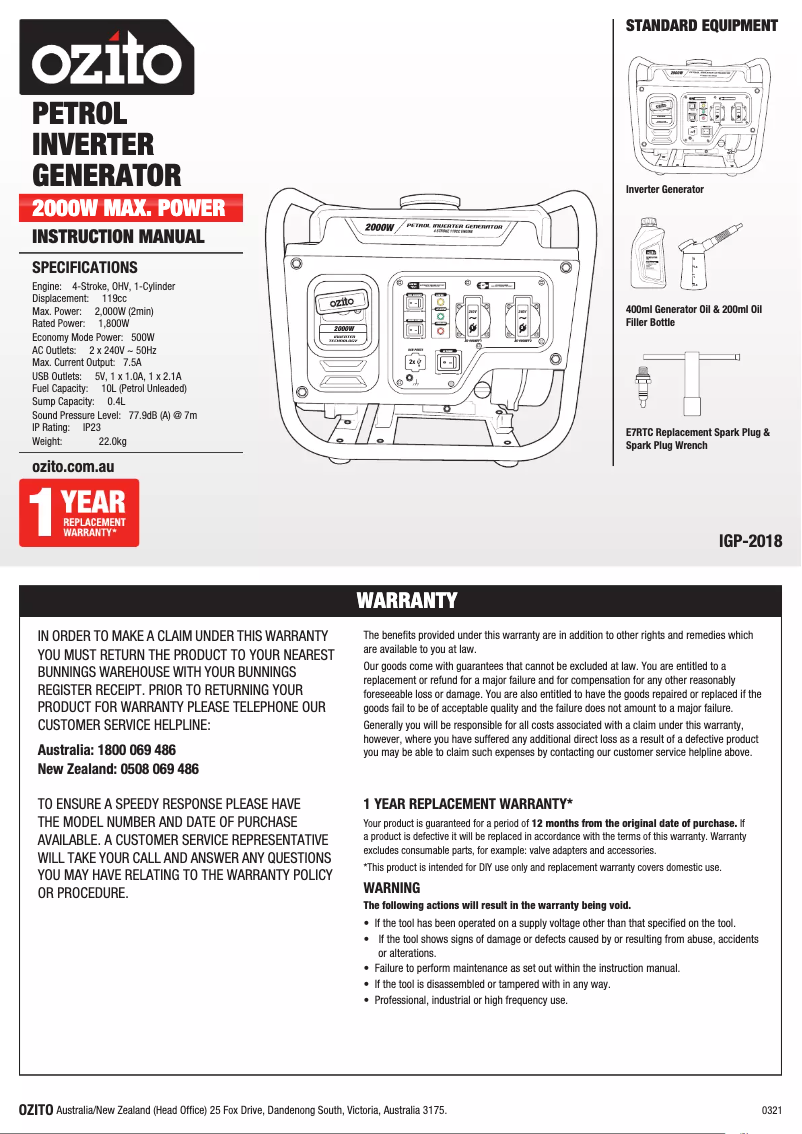 Imagen de la primera página del manual del dispositivo IGP-2018
